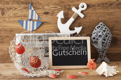 Chalkboard With Summer Decoration, Gutschein Means Voucher