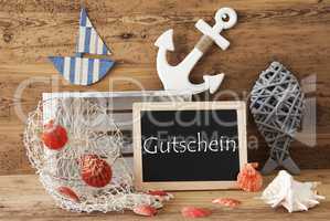 Chalkboard With Summer Decoration, Gutschein Means Voucher