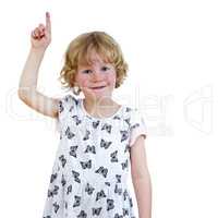 Girl pointing with both hands up