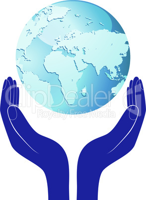 Hands holding a blue earth vector hope illustration. Save planet concept.