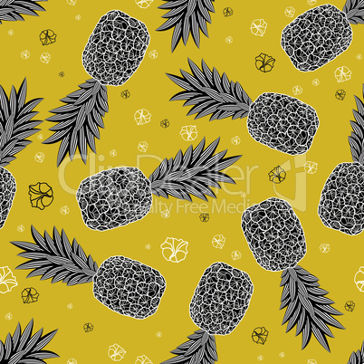 Pineapple seamless pattern. Graphic stylized drawing. Vector illustration