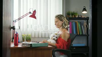 5-Portrait Business Woman Working With Pet Dog In Office