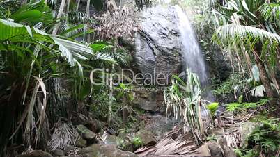 Hidden waterfall at Praslin island, Seychelles