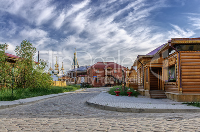 Wooden buildings at old town, Yakutsk, Russia.