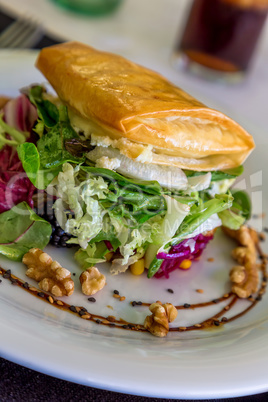 salad with goat cheese in the restaurant