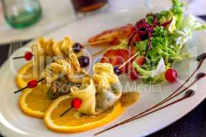 Pancake batter packs stuffed with spinach