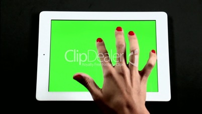 Tablet Computer Touch Screen Finger Gestures on Green Screen