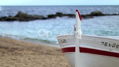 Fishing Retro Wooden Boat on the Sand Rack Focus