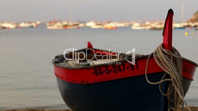 Fishing Retro Wooden Boat on the Sand Rack Focus