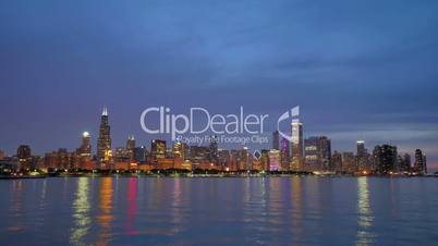 Chicago Skyline Reflected on the Lake at Sunset