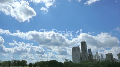 Chicago Skyline with Clouds Crossing the Sky