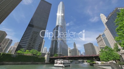 Chicago Skyscrapers and Michigan Avenue Bridge from the River