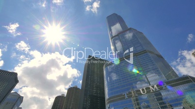 Chicago Trump Tower Skyscraper with with the Sun Back Lighting