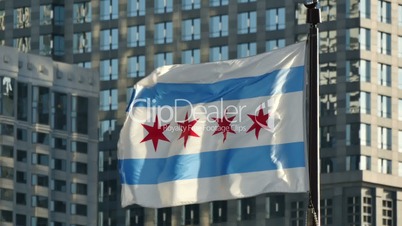 Cinematic Chicago Flag Waving at Sunset