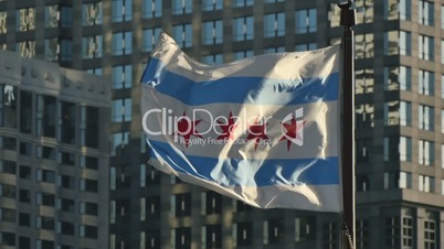 Cinematic Chicago Flag Waving at Sunset