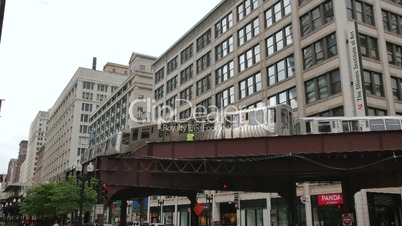 Elevated Metro in Chicago Loop Financial District