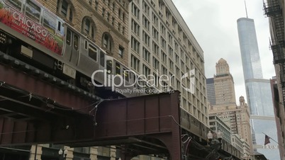 Elevated Metro in Chicago Loop Financial District