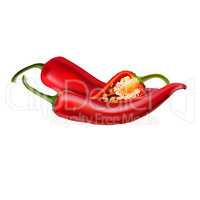 Hot red chili peppers on white background