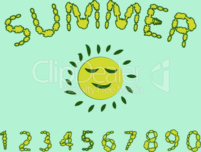 Floral summer font. Red and yellow colors of the font, the Arabic numerals