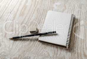 Sketchbook, pencil and eraser