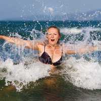 Woman bathing in the sea