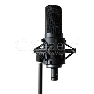 Black microphone on a white background