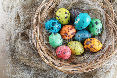 Easter eggs on linen background