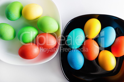 Easter eggs on plates