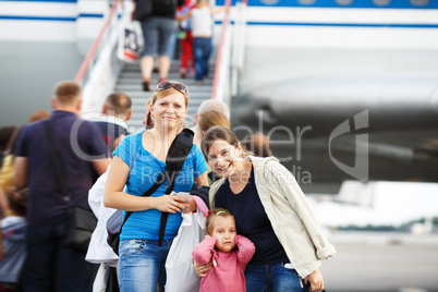 Passengers on the airliner background