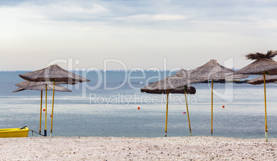 Straw beach umbrellas