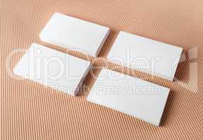 Business cards on color background