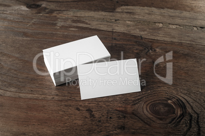 Business cards on wooden background