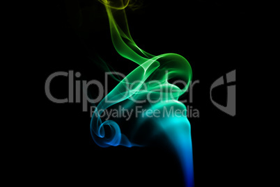 Colorful blue and green smoke