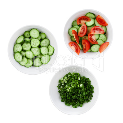 Three plates of salad