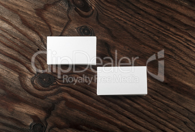 Business cards on wooden background
