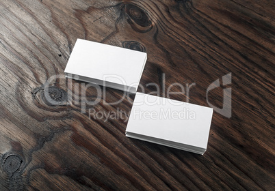 Business cards on wooden background