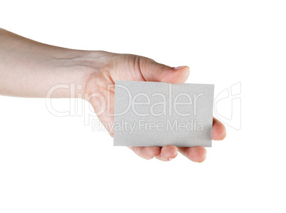 Blank business card in hand