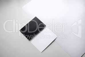 Black and white business cards on the table