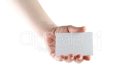 Business card in hand