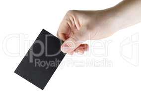 Black business card in hand