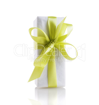 Box with yellow-green ribbon