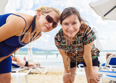 Women making selfie