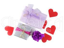 Gift boxes with paper hearts
