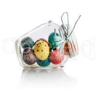 Easter eggs in glass jar