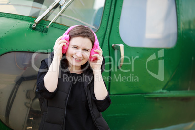 Woman in fur headphones