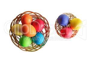 Easter eggs in two wicker baskets