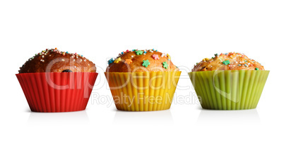 Cupcakes in colorful molds for baking