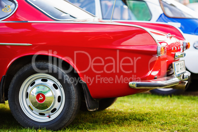 Close-up of red Volvo P1800