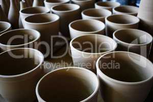 Many clay pots