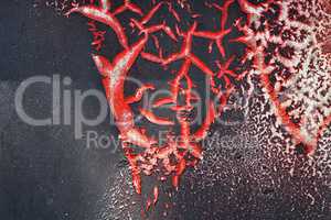 Cracked red paint on grunge metal surface - macro 1